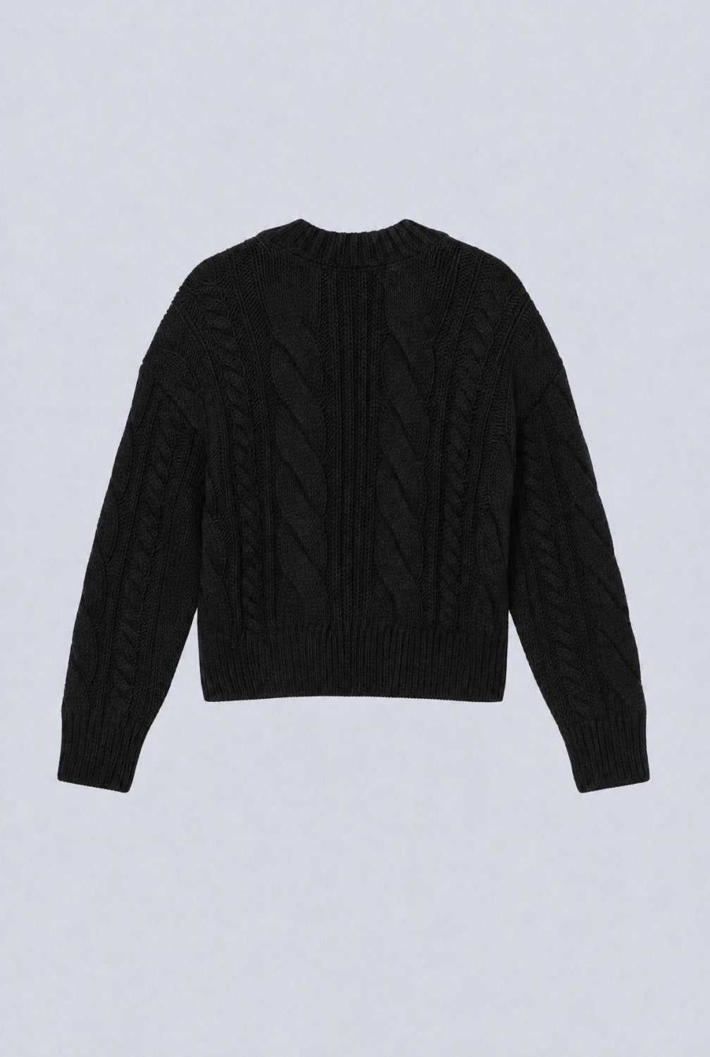 Cableknit Crew Neck Sweater - Black - Sweater