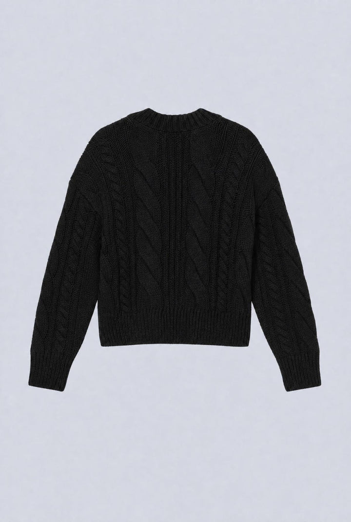 Cableknit Crew Neck Sweater - Black - Sweater