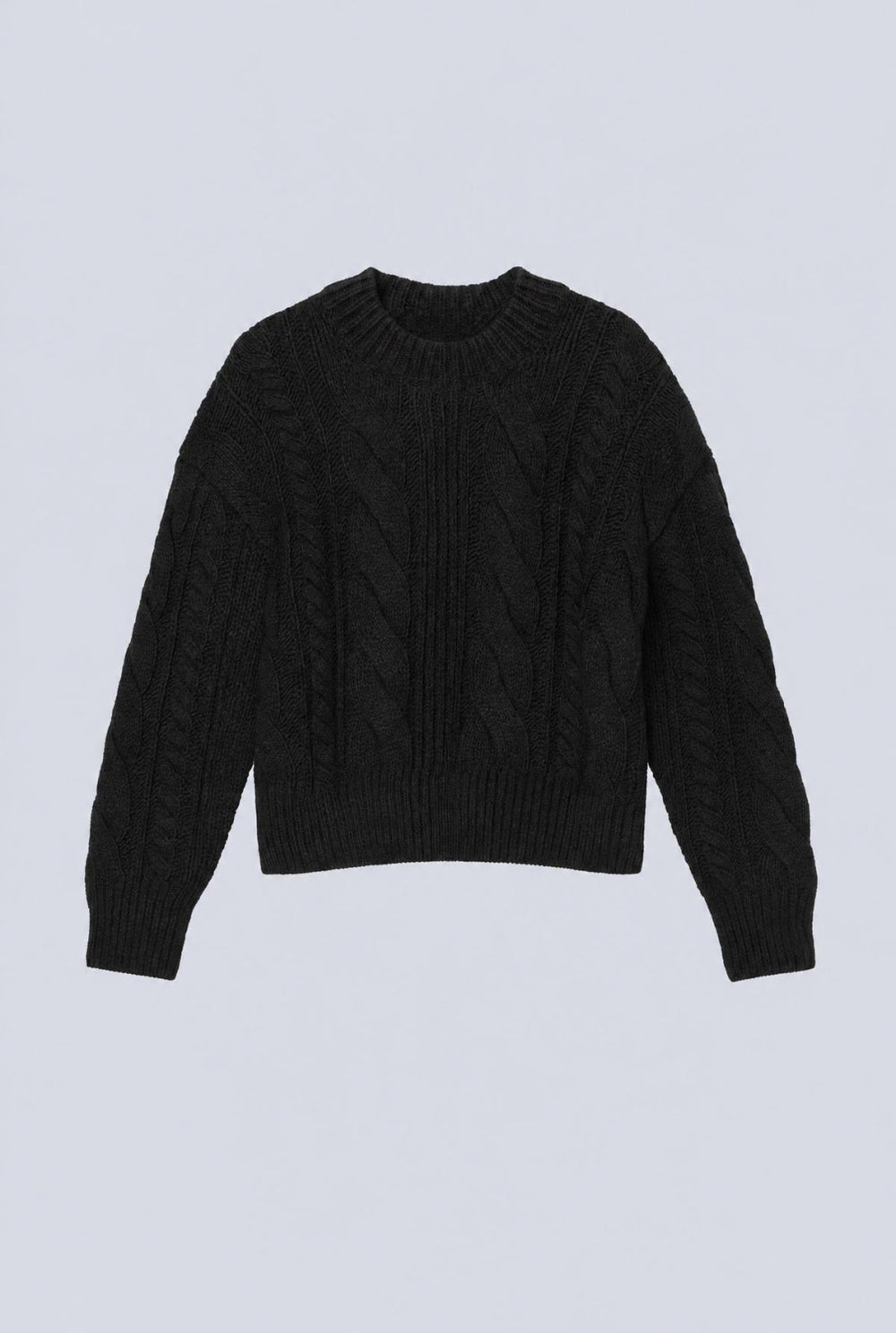 Cableknit Crew Neck Sweater - Black - Sweater