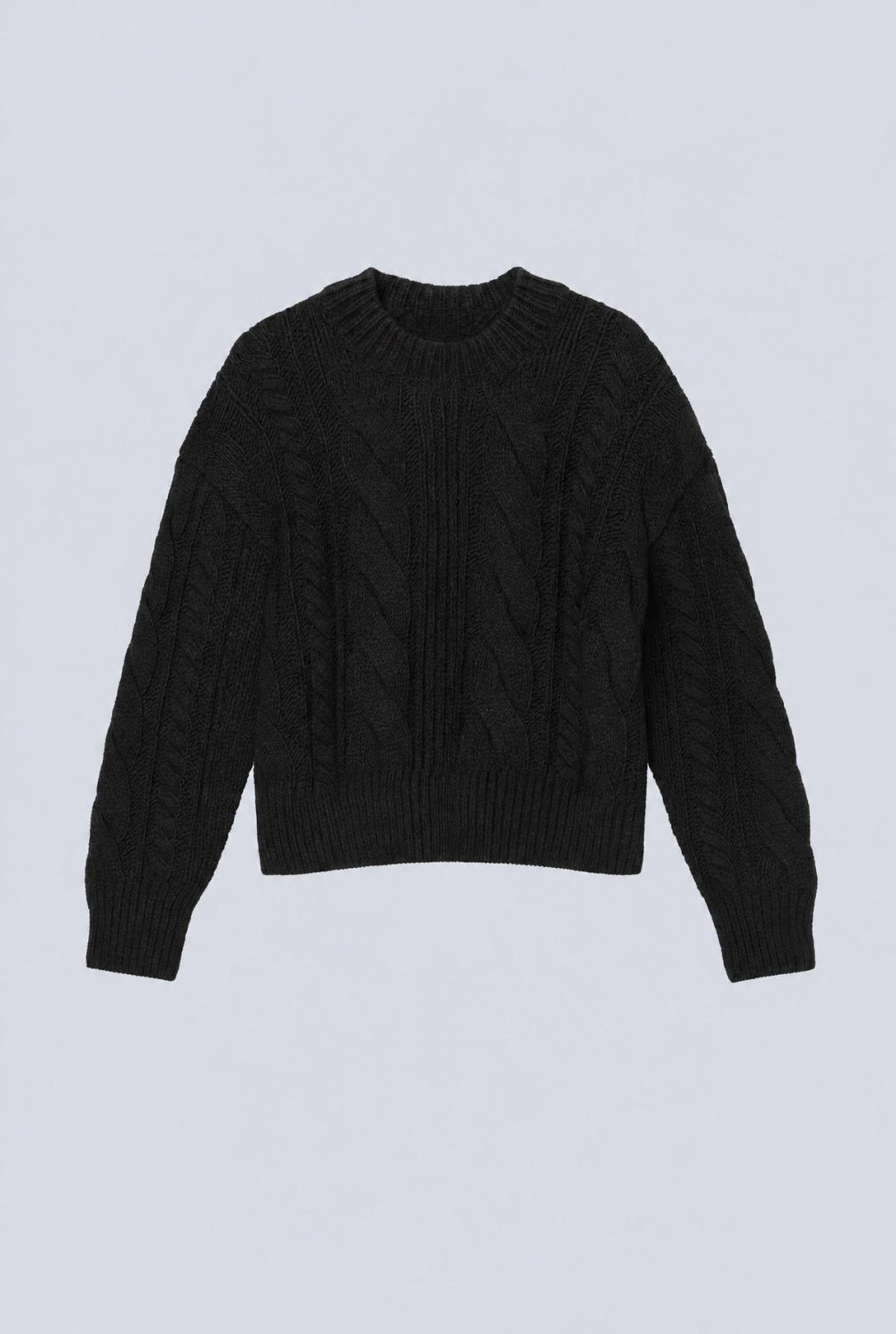 Cableknit Crew Neck Sweater - Black - Sweater