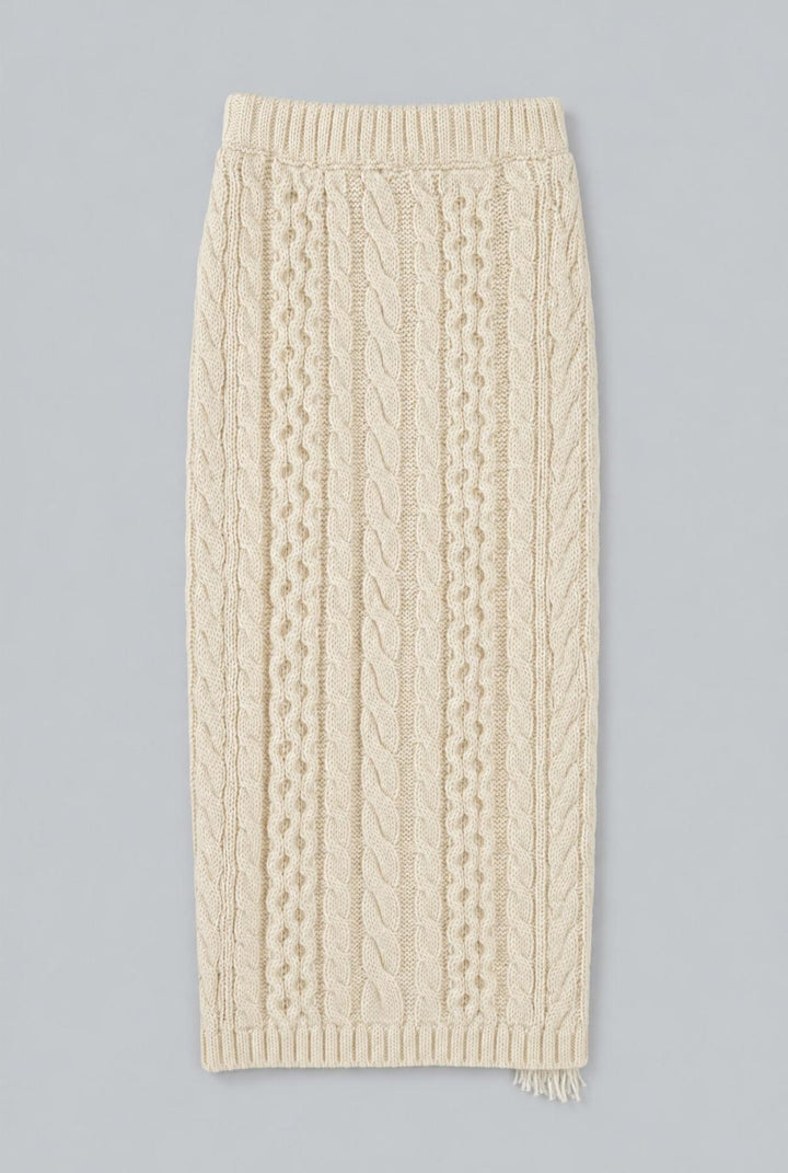 Cableknit Sweater Skirt - Ivory - Skirt