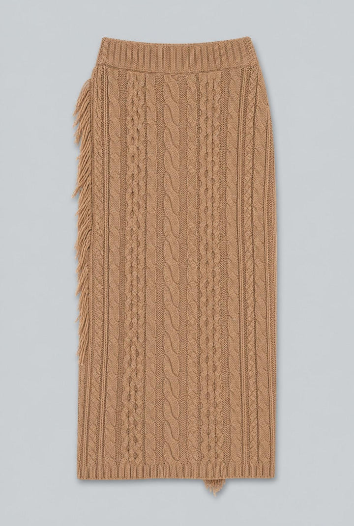 Cableknit Sweater Skirt - Tan - Skirt