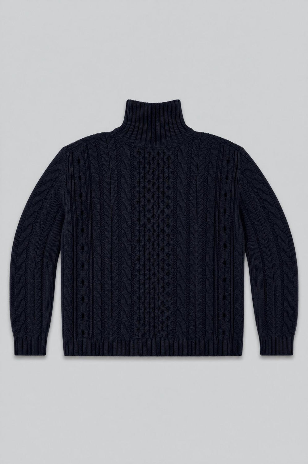 Cableknit Turtleneck Sweater - Black - Sweater