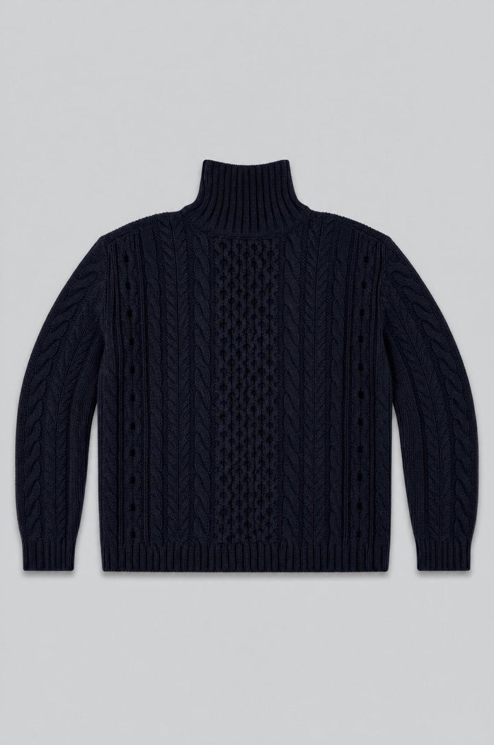 Cableknit Turtleneck Sweater - Black - Sweater
