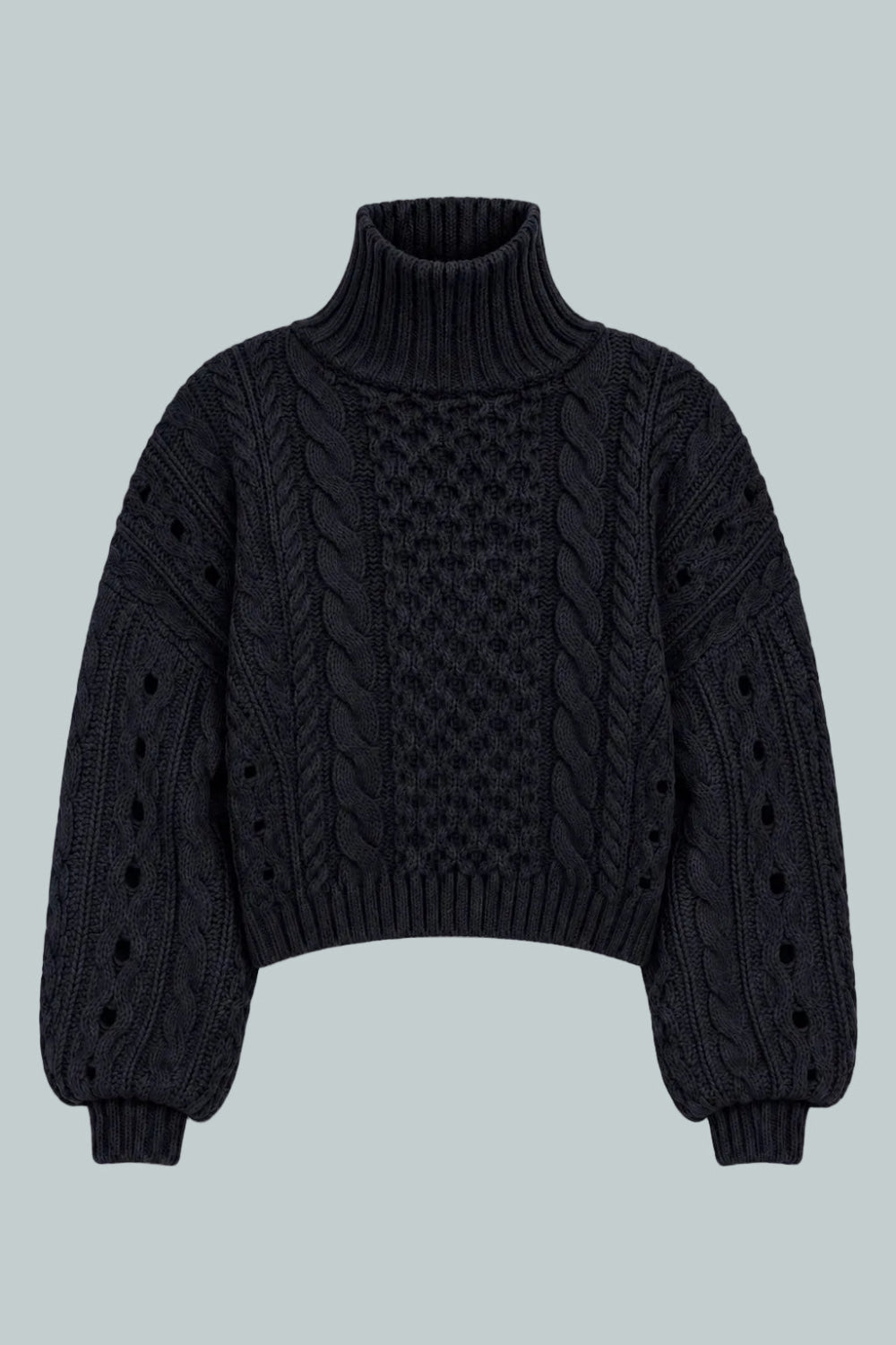 Cableknit Turtleneck Sweater - Black - Sweater