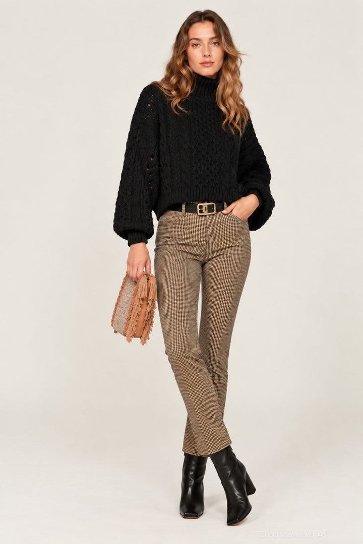 Cableknit Turtleneck Sweater - Black - Sweater