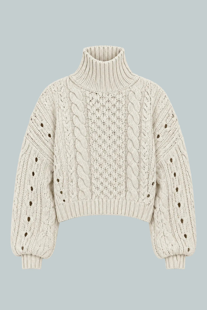 Cableknit Turtleneck Sweater - Ivory - Sweater