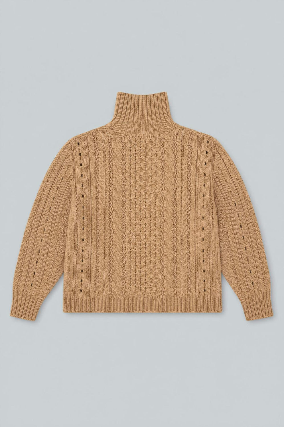 Cableknit Turtleneck Sweater - Tan - Turtleneck