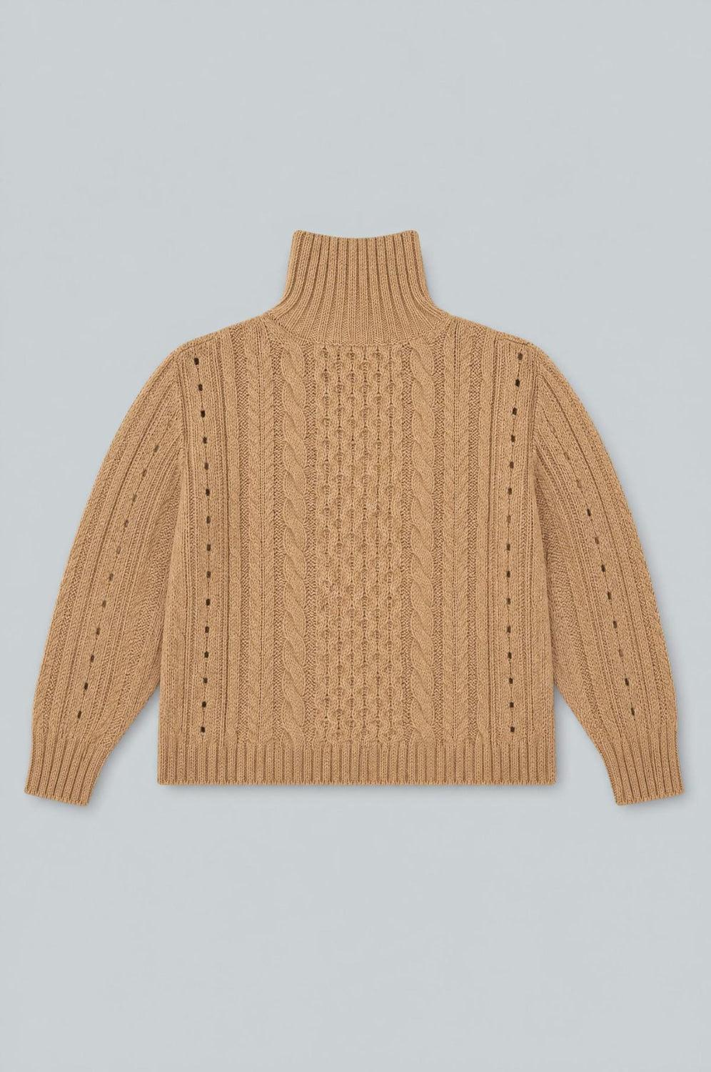 Cableknit Turtleneck Sweater - Tan - Turtleneck