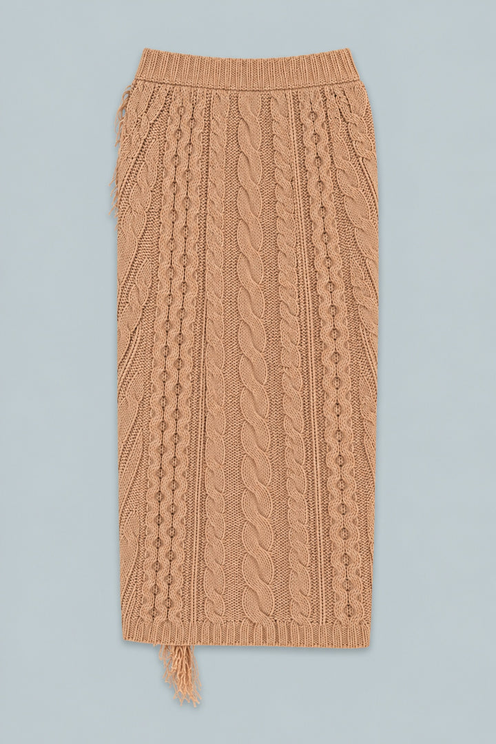 Cableknit Sweater Skirt - Tan