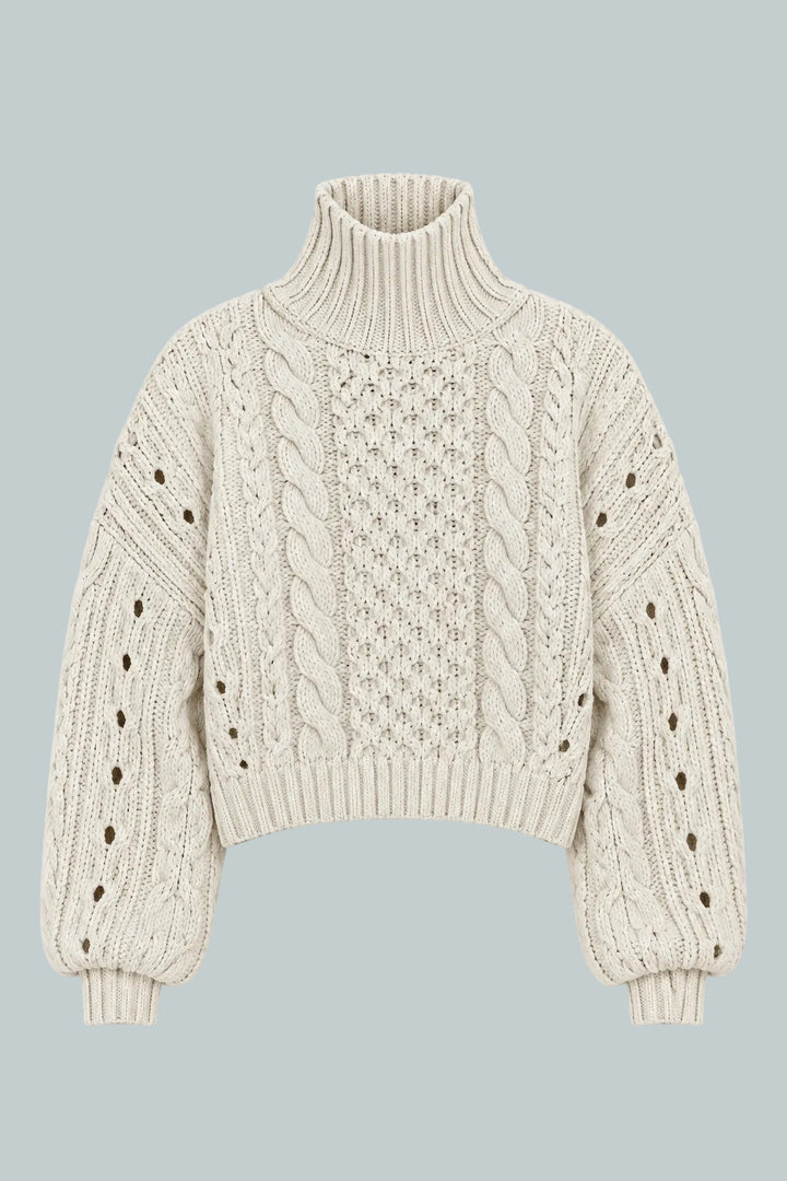 Cableknit Turtleneck Sweater - Ivory