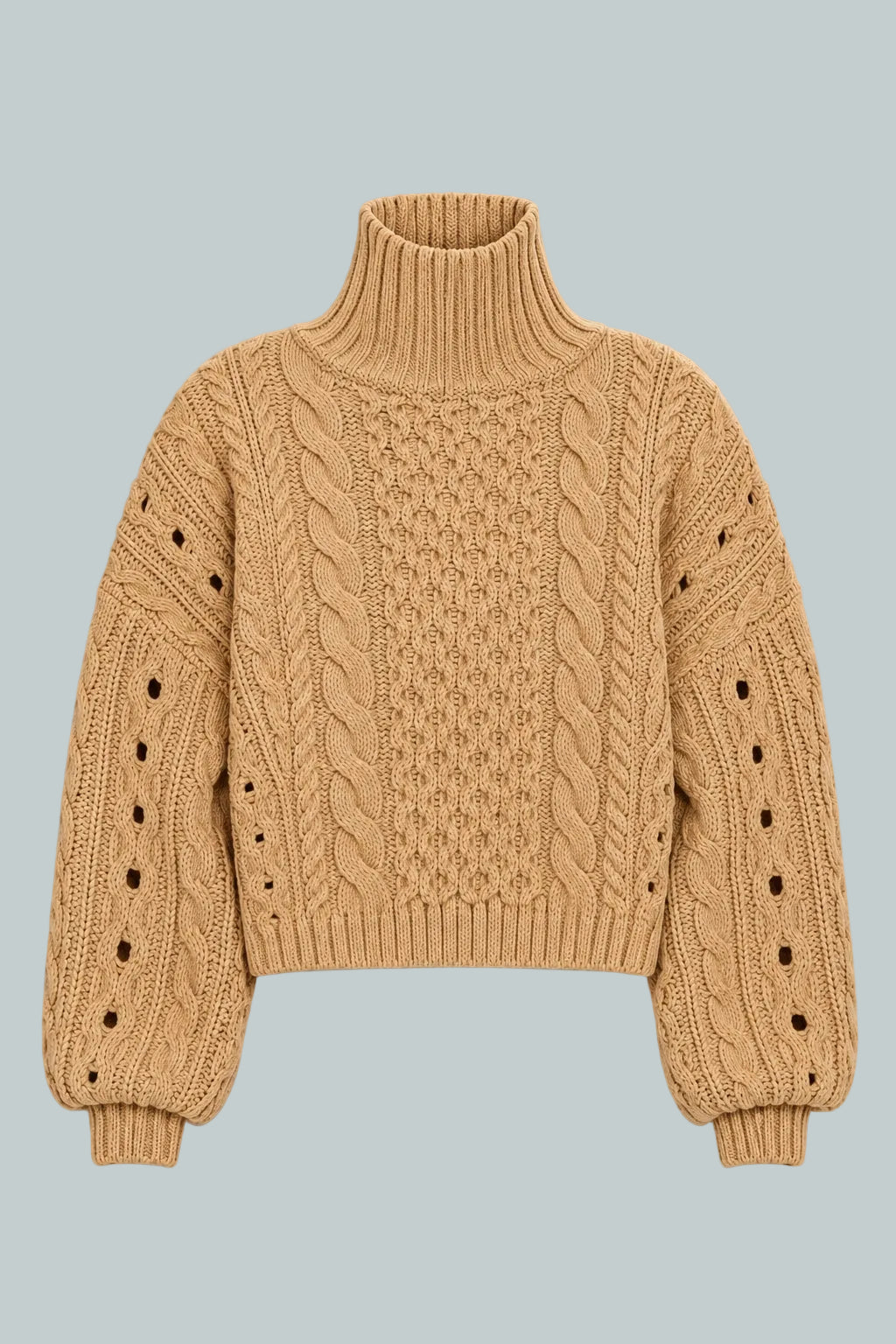 Cableknit Turtleneck Sweater - Tan