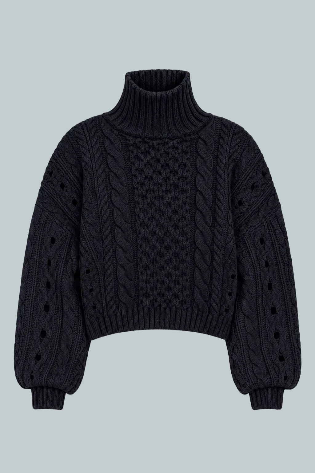 Cableknit Turtleneck Sweater - Black