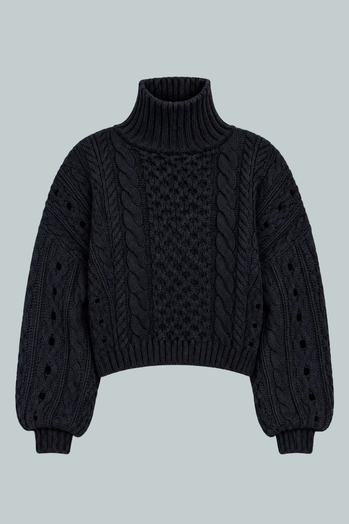 Cableknit Turtleneck Sweater - Black