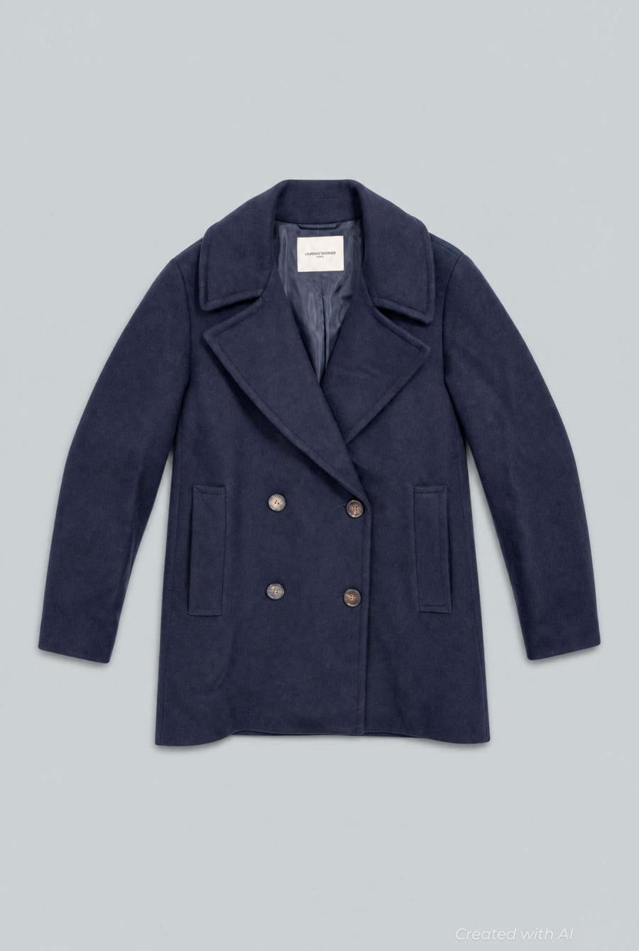 Camel Hair Double Breasted Peacoat - Ink - XS - Coat