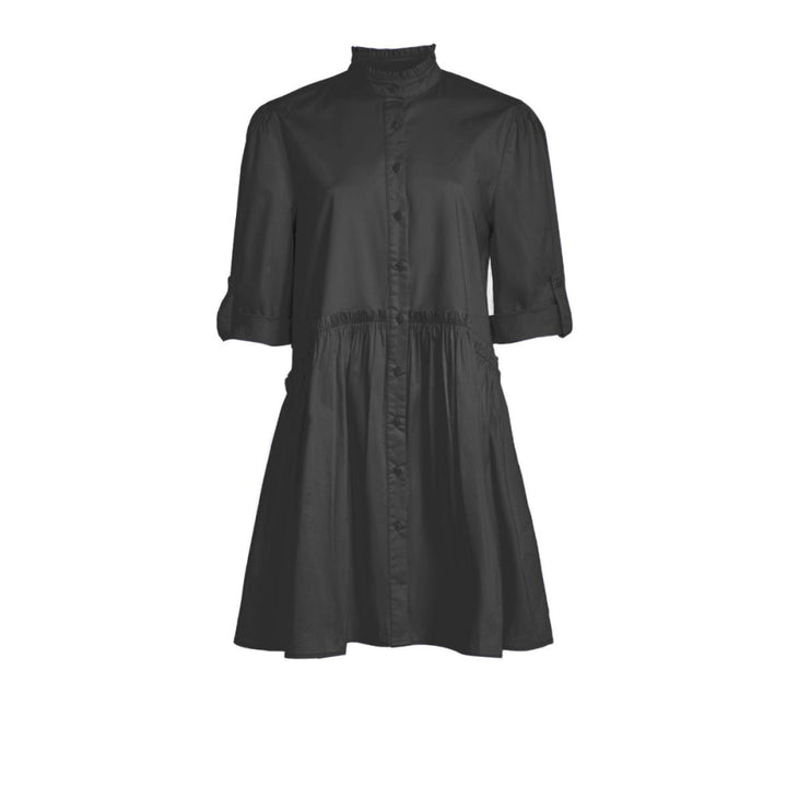 Cammie Ruffle Shirt Dress - Black - Dresses