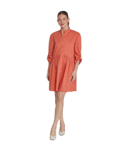 Cammie Ruffle Shirt Dress - Burnt Orange - Dresses