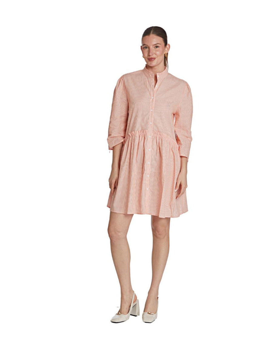 Cammie Ruffle Shirt Dress - Orange Stripe - Dresses