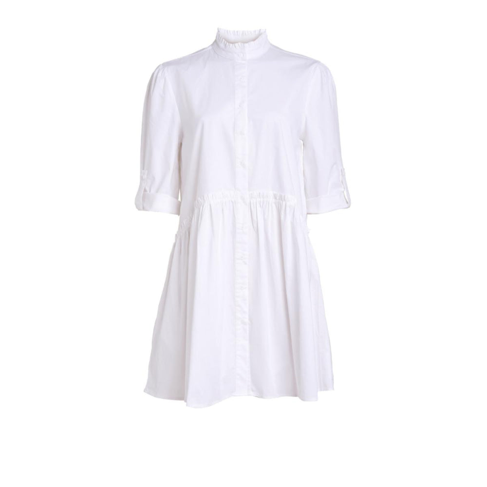 Cammie Ruffle Shirt Dress - White - Dresses