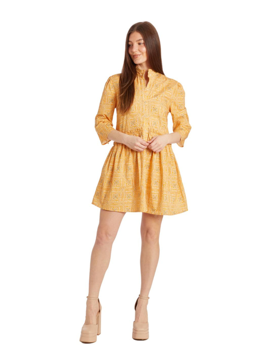 Cammie Ruffle Shirt Dress - Yellow Tile - Dresses