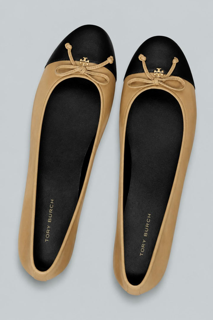 Cap Toe Ballerina Leather Shoes - Beige - 8 - Flats