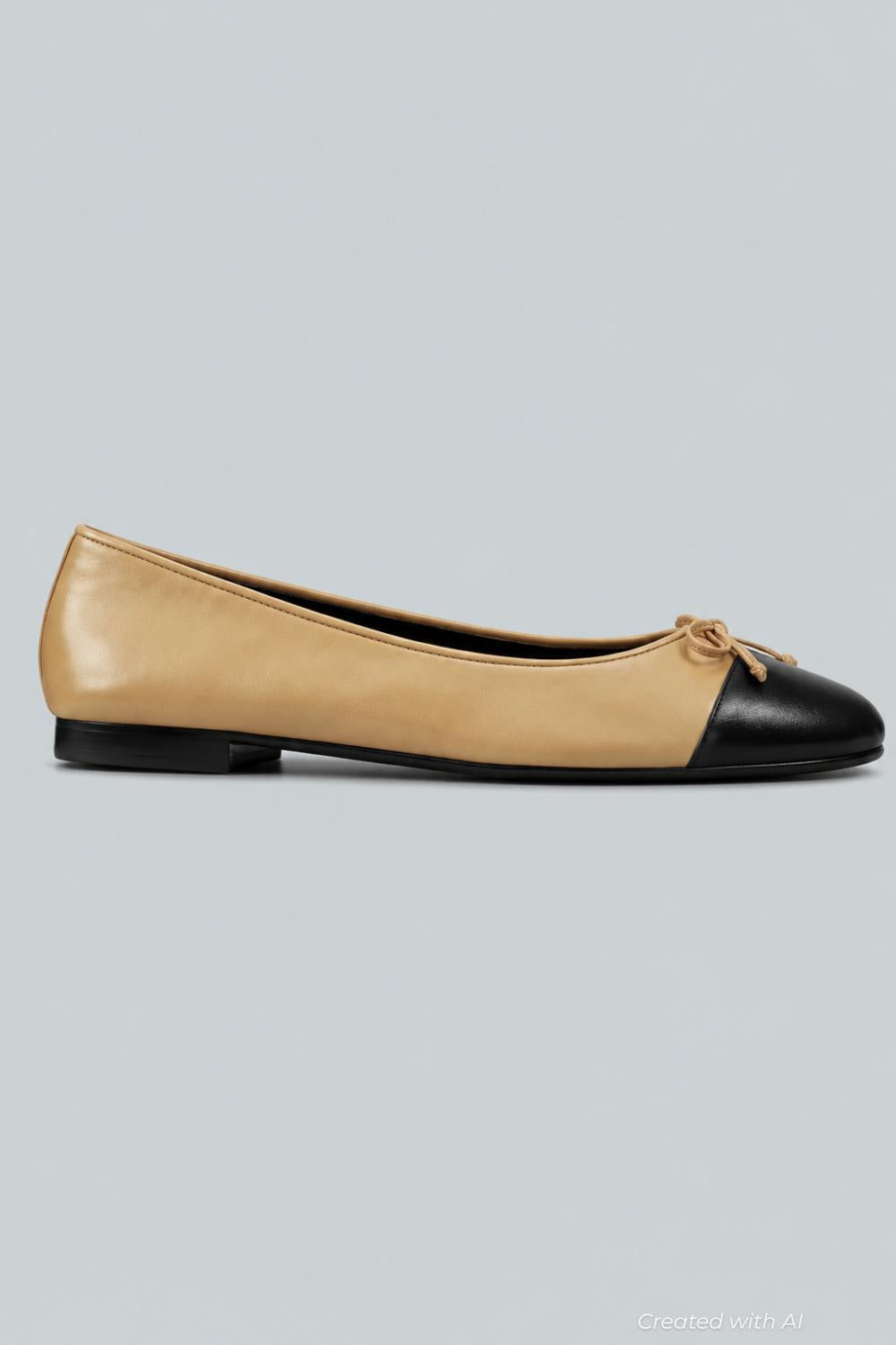 Cap Toe Ballerina Leather Shoes - Beige - 8 - Flats