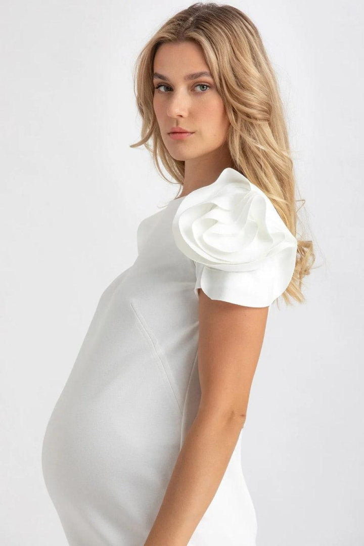 CAPRI Maternity Dress In Milano Stitch - Cream White - Dresses