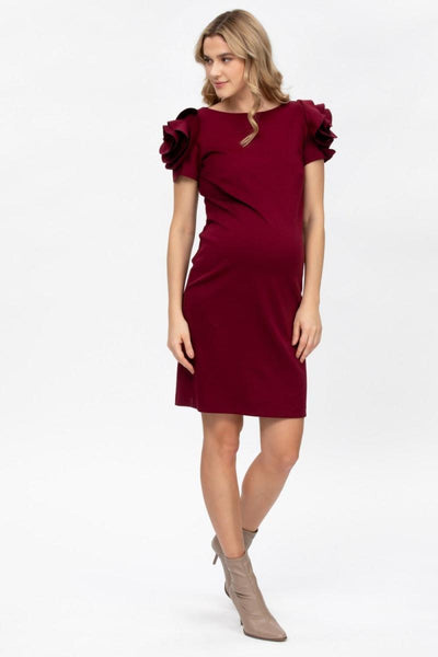 CAPRI Maternity Dress In Milano Stitch - Dark Cherry - Dresses