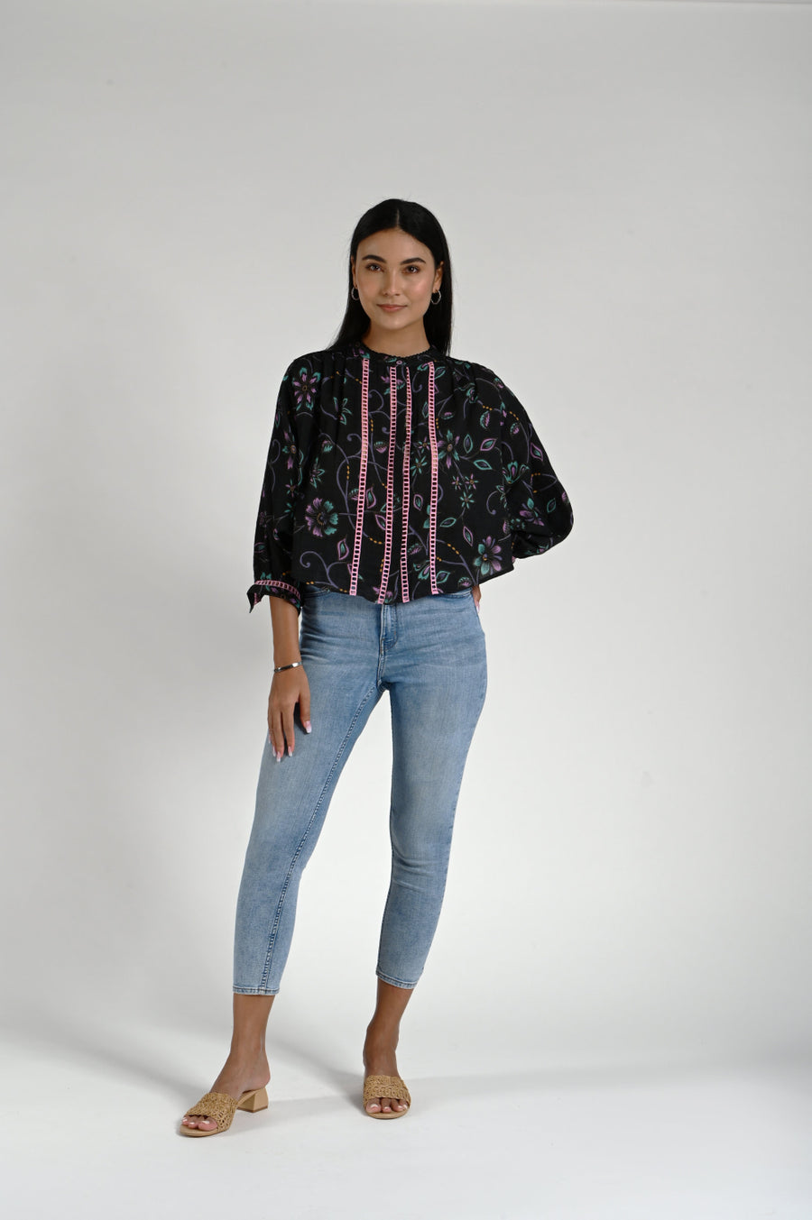Carina Blouse - Black Floral Multi - Blouse