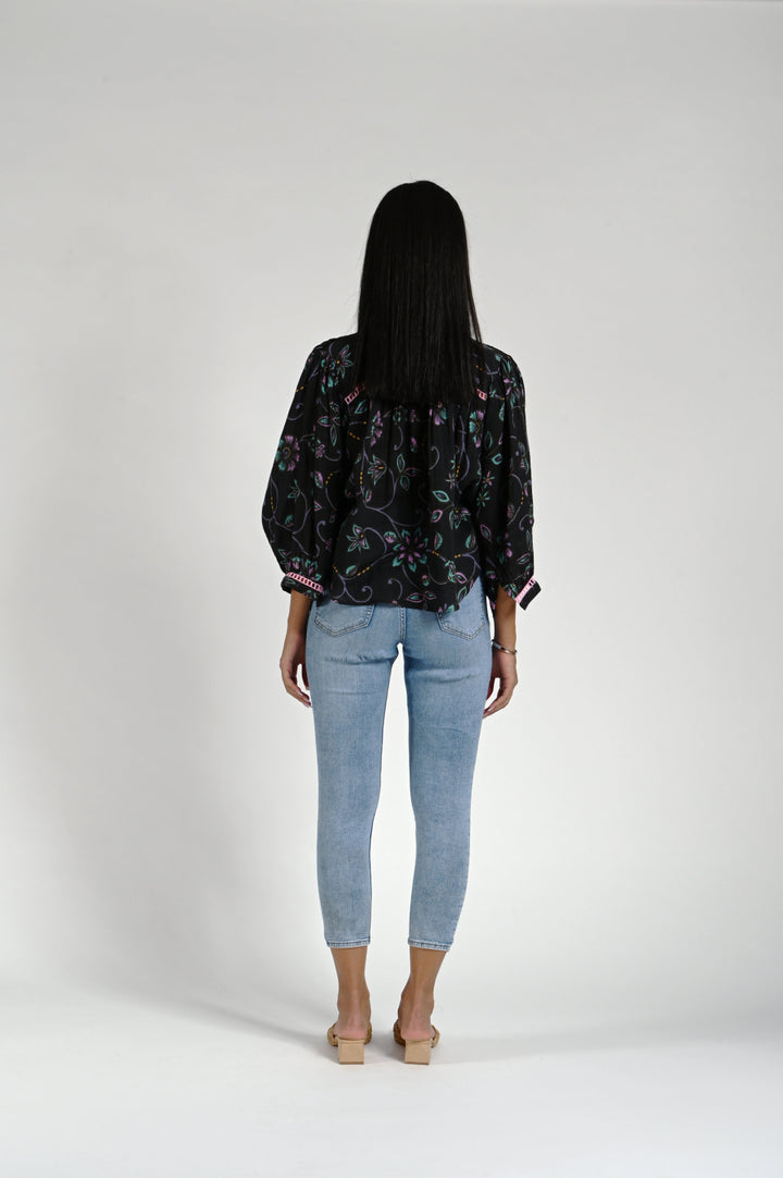 Carina Blouse - Black Floral Multi - Blouse