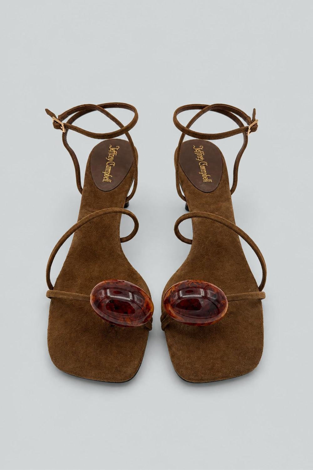 Carnelian Suede Ankle Strap Sandals - Espresso Suede - 8 - Sandals