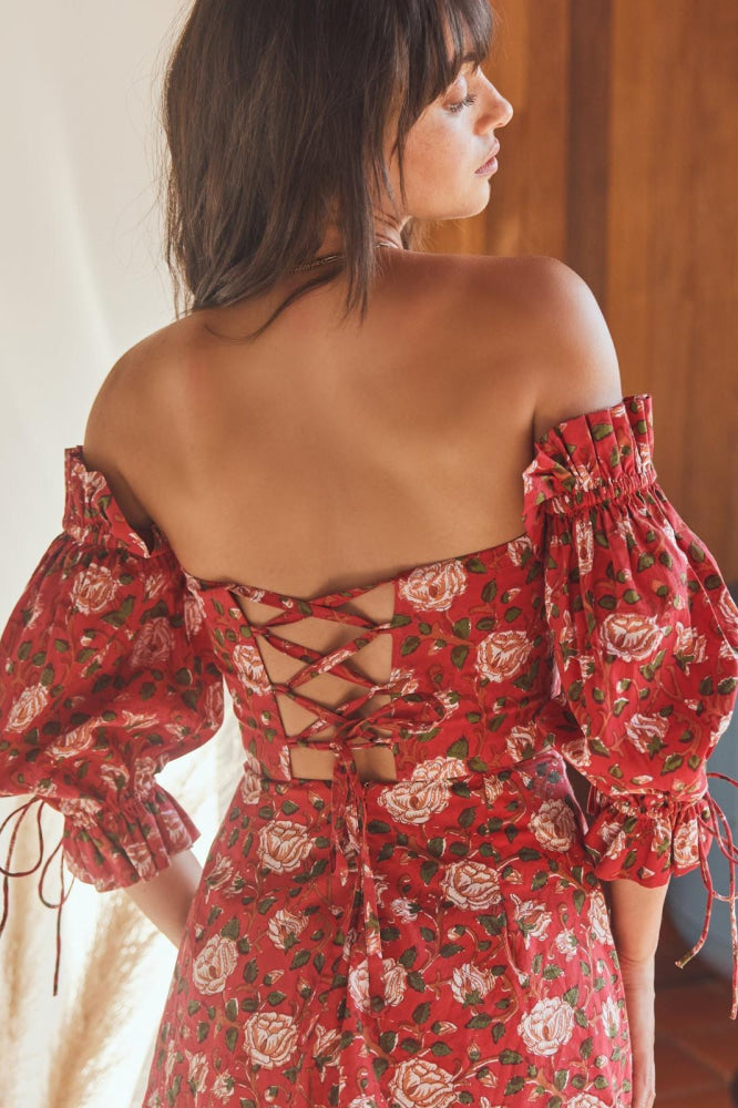 Casey Puff Sleeve Top - Scarlet/Ivory Rose Floral - FINAL SALE - Crop Top