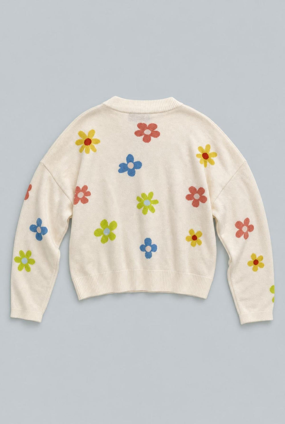 Cashmere Blend Floral Crew Neck Sweater - Cream Multi - Sweater
