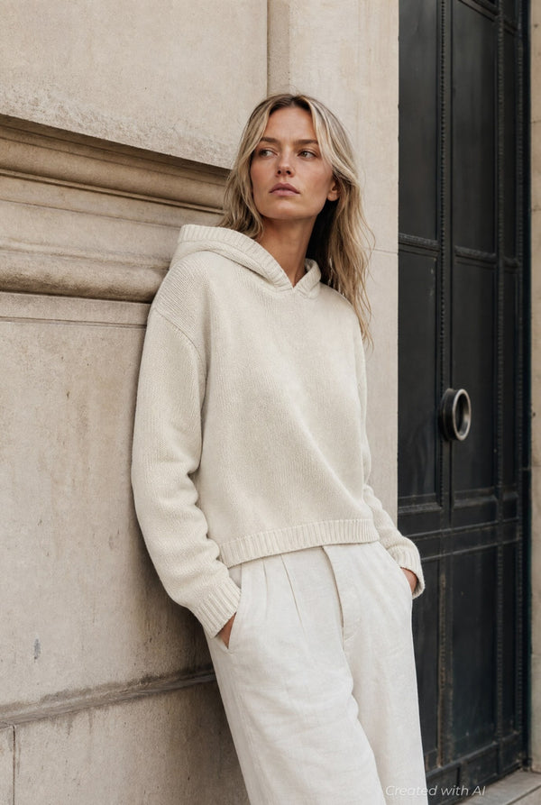 Cashmere Blend Hoodie - Ivory - Hoodie