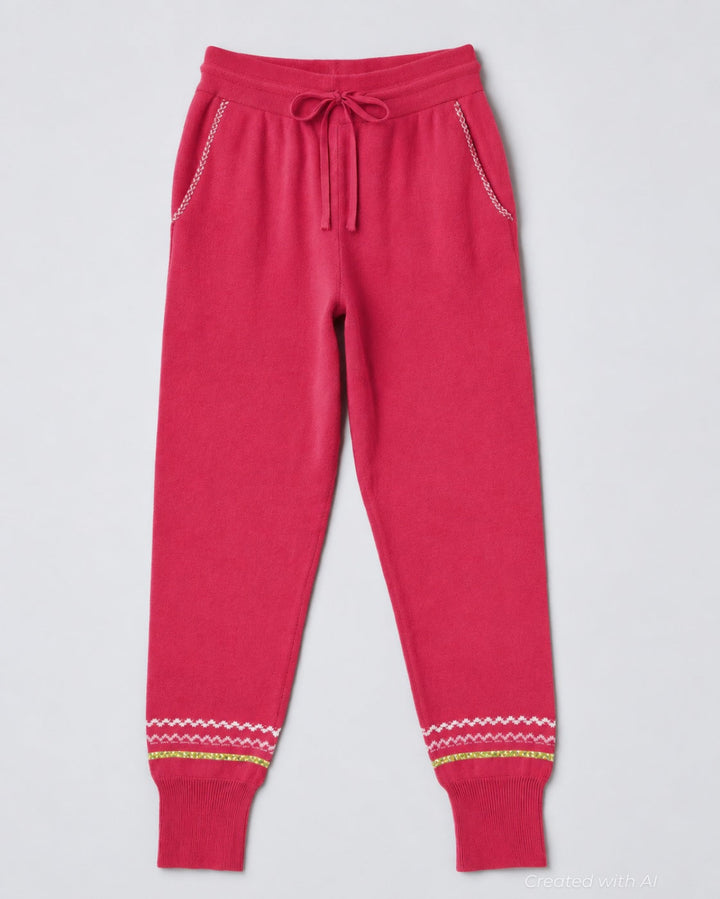 Cashmere Blend Joggers With Embroidery - Hot Pink - Joggers