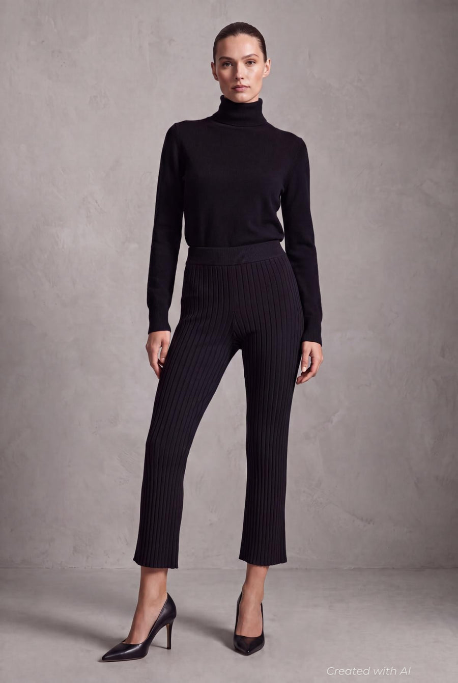 Cashmere Blend Ribbed Pants - Black - Pants