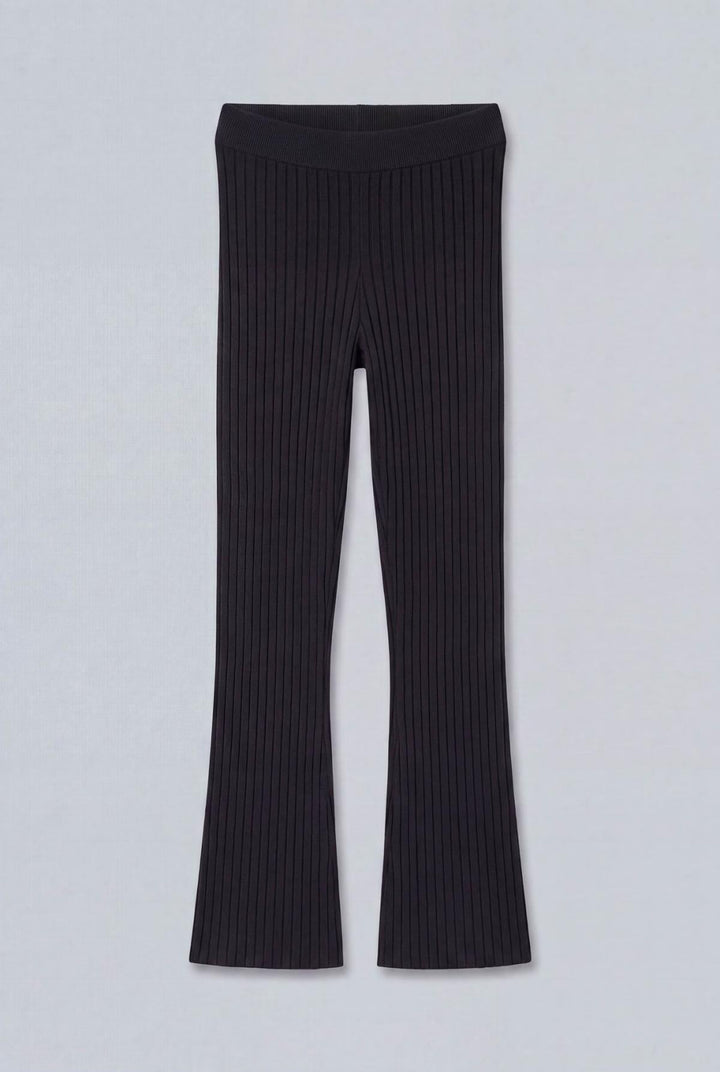 Cashmere Blend Ribbed Pants - Black - Pants
