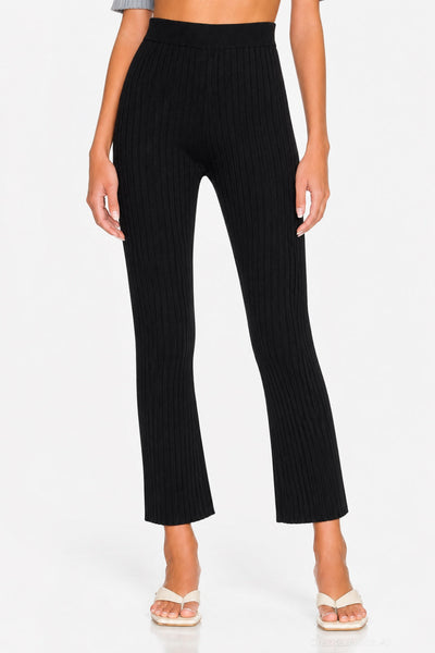 Cashmere Blend Ribbed Pants - Black - Pants