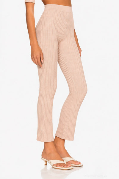 Cashmere Blend Ribbed Pants - Peach - Pants