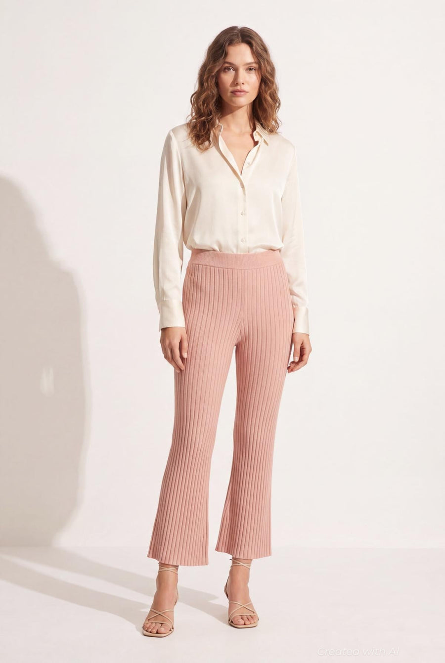 Cashmere Blend Ribbed Pants - Peach - Pants