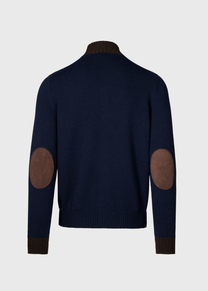 Cashmere Button Front Cardigan - Navy/Brown - S (38) - Cardigan