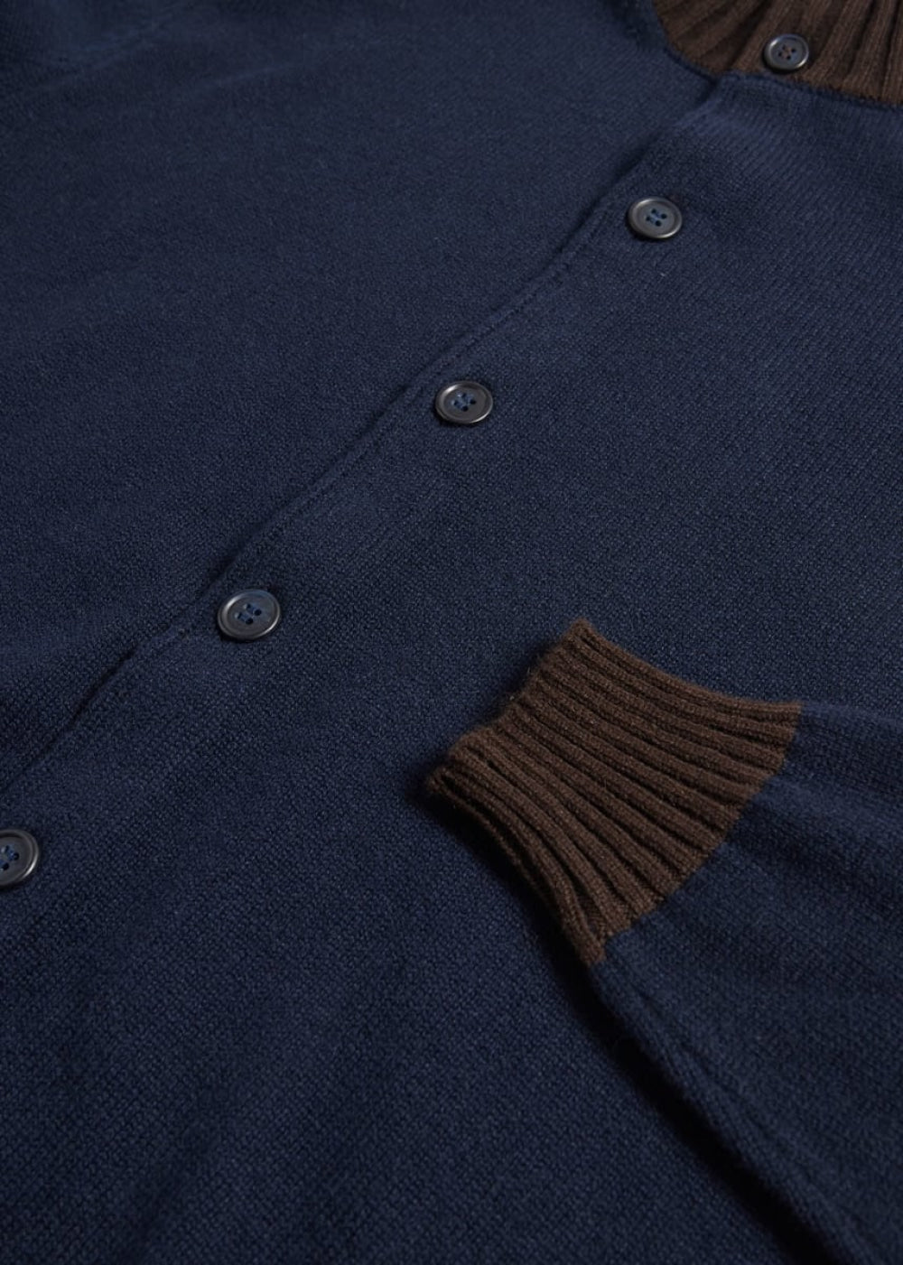 Cashmere Button Front Cardigan - Navy/Brown - S (38) - Cardigan