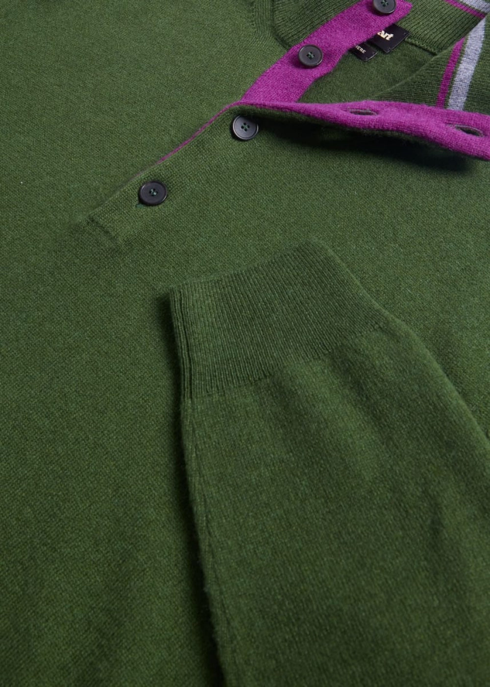 Cashmere Button Mock Neck Sweater - Olive - XXL (46) - Sweater