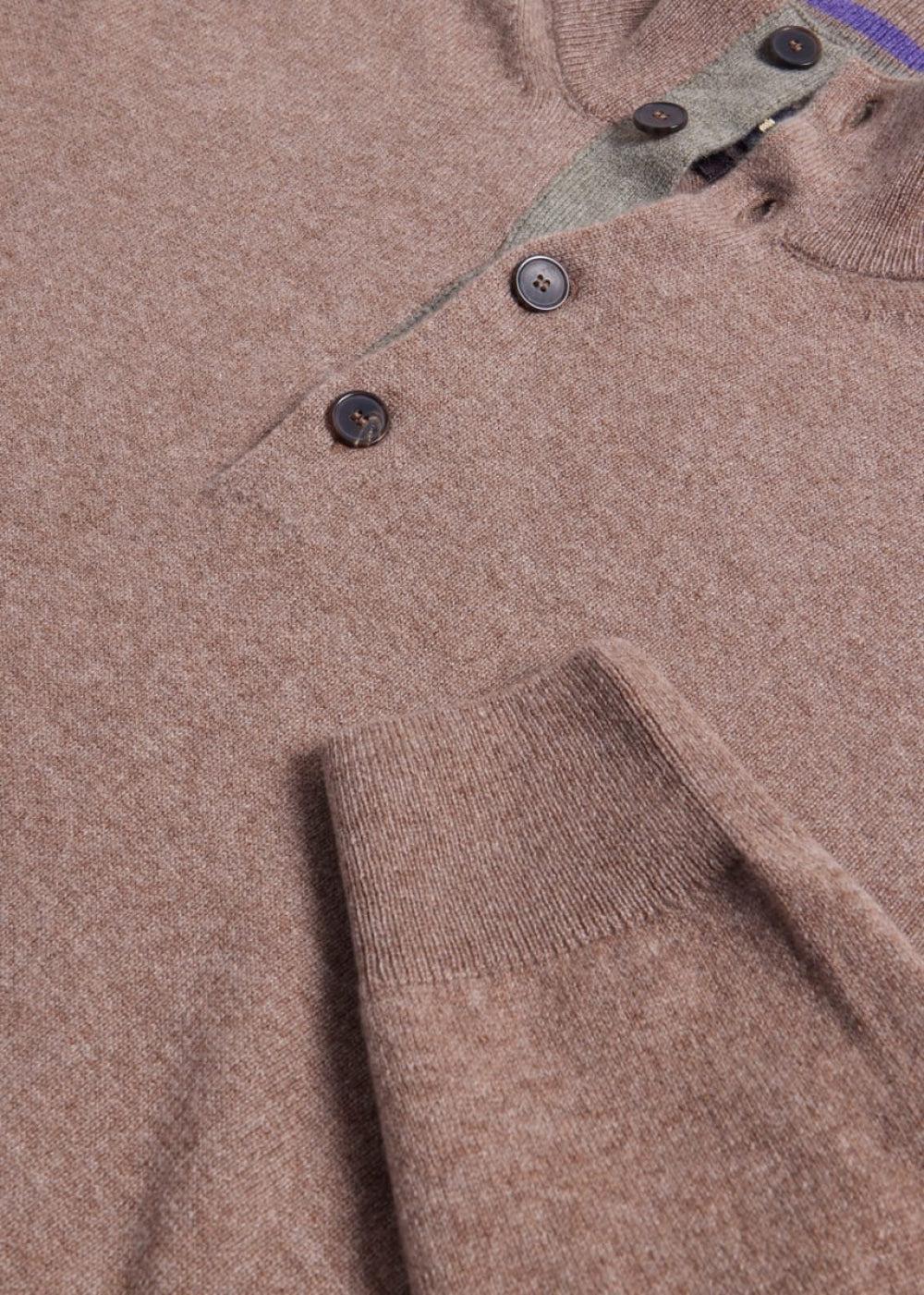 Cashmere Button Mock Sweater - Mink - Sweater