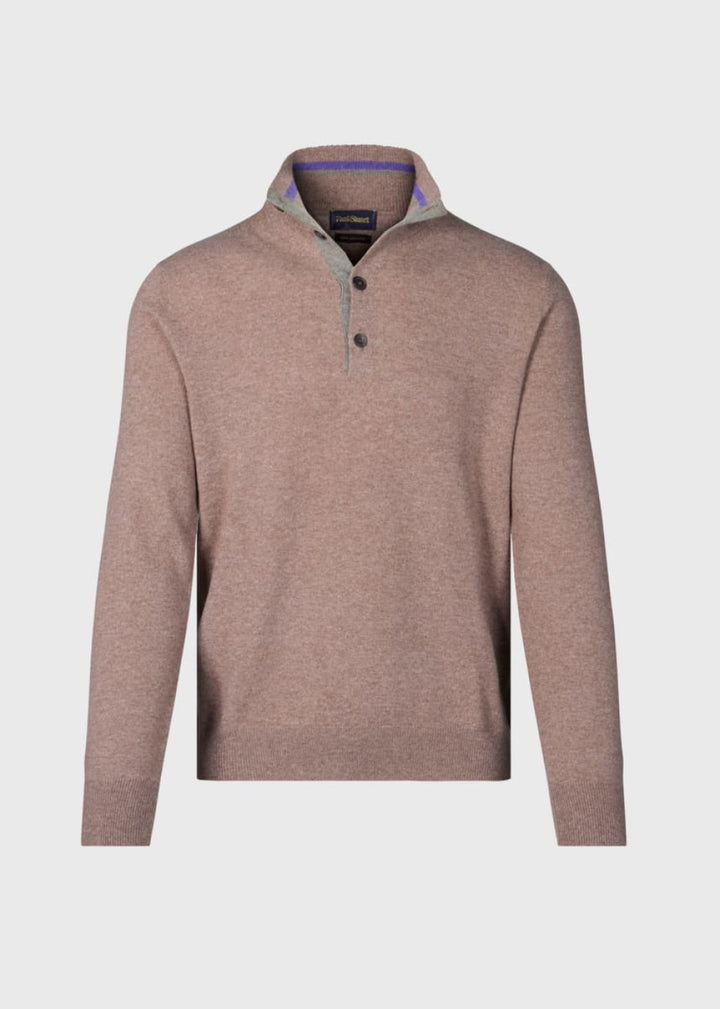Cashmere Button Mock Sweater - Mink - Sweater