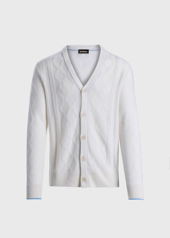Cashmere Cable Cardigan - White - Cardigan