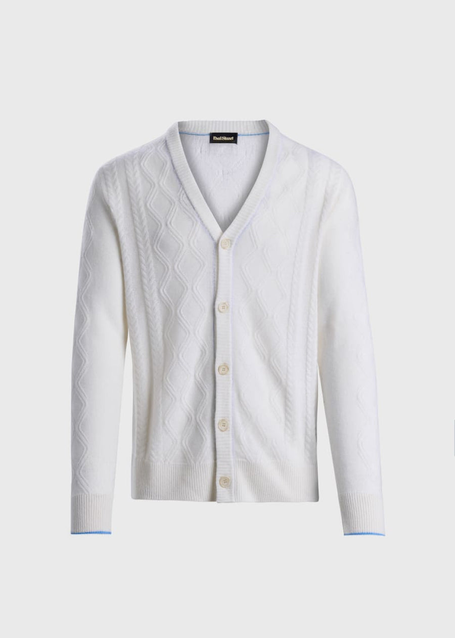 Cashmere Cable Cardigan - White - Cardigan