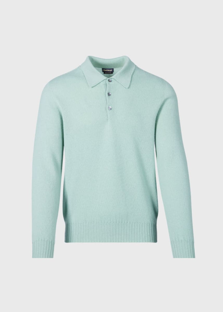 Cashmere Long Sleeve Polo - Sage - XXL (46) - Polo