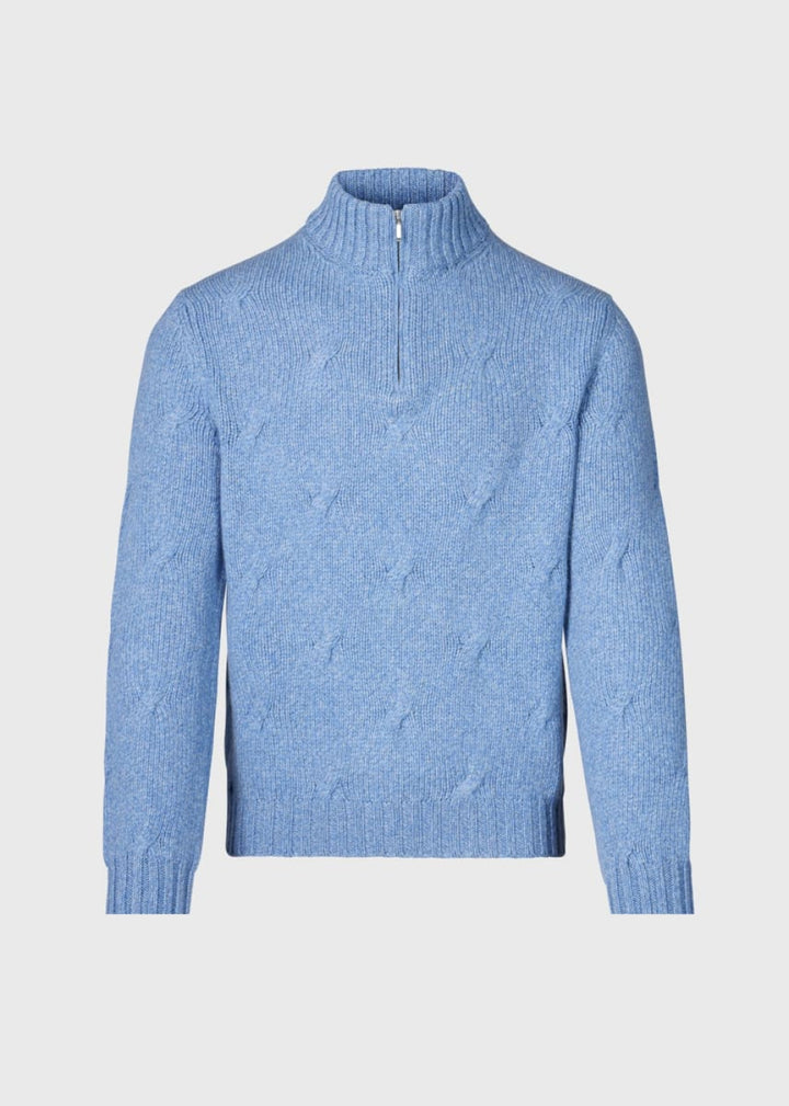 Cashmere Marled 1/4 Zip Sweater - Light Blue - S (38) - Sweater
