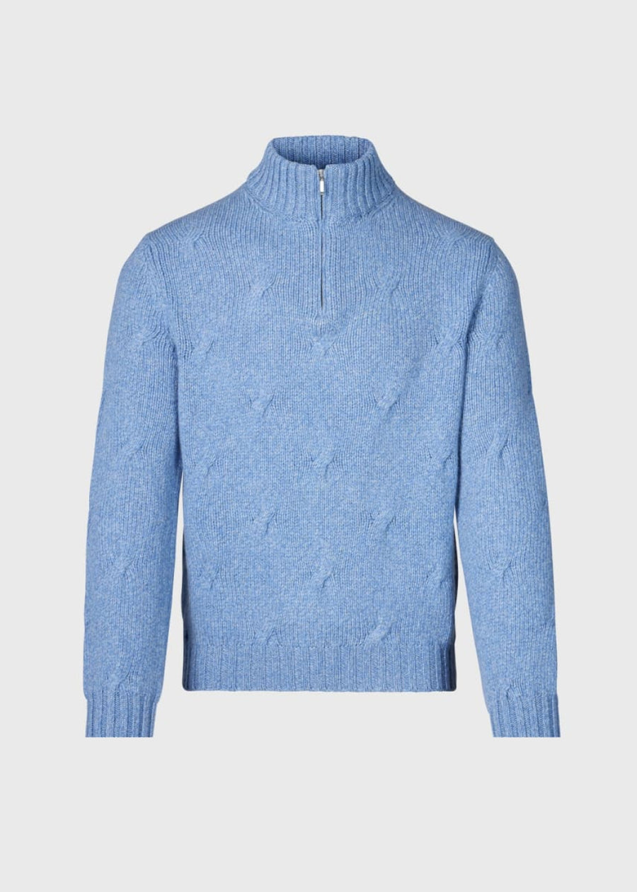 Cashmere Marled 1/4 Zip Sweater - Light Blue - S (38) - Sweater